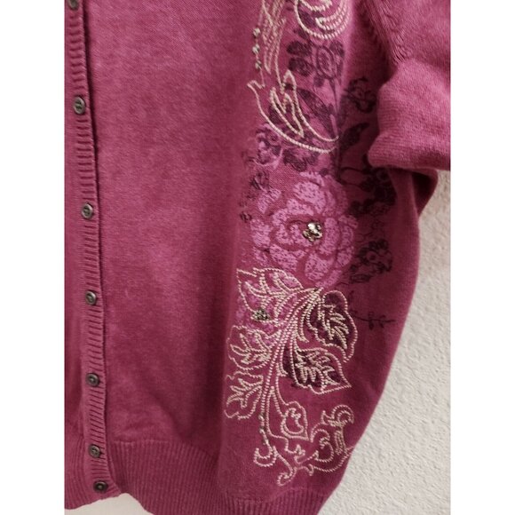 Sonoma Pink V-Neck Embroidered 3/4 Sleeve Button Up Sweater Cardigan sz 1X New - Picture 2 of 9